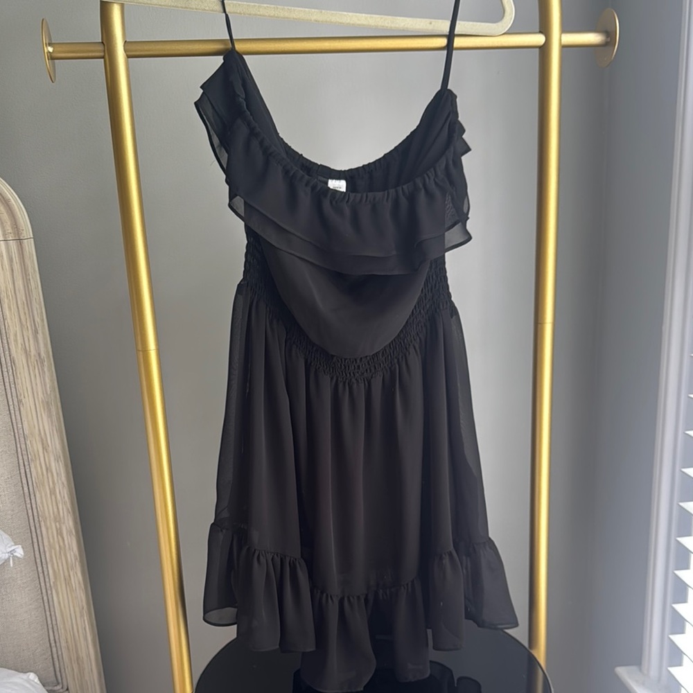 Divided Black Ruffle Mini Dress